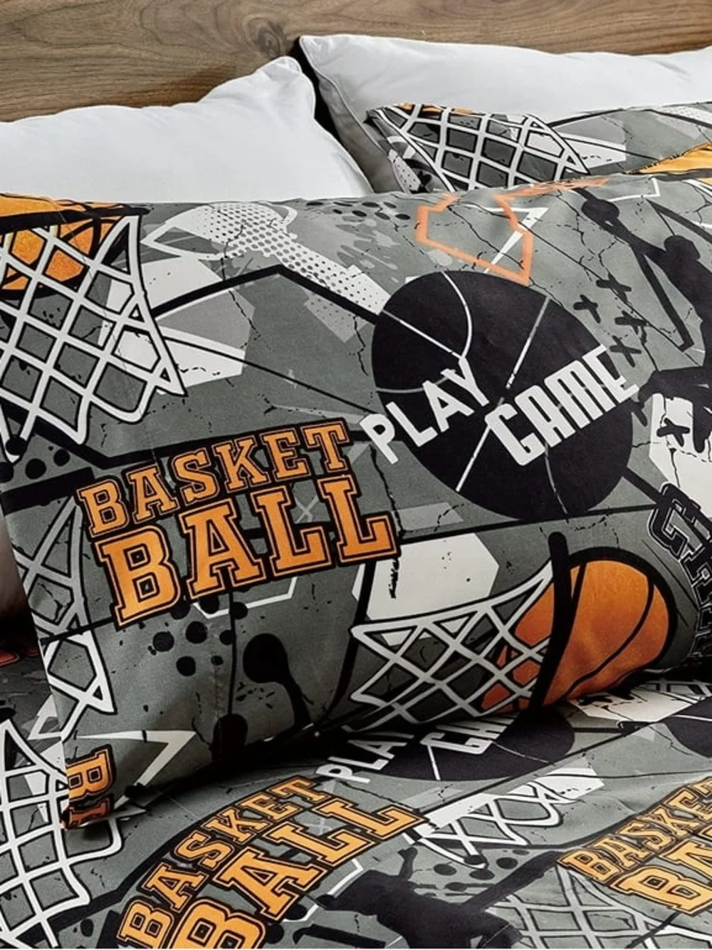 Basketball Print Bedding Twin XL sheet Set - Gray & Orange